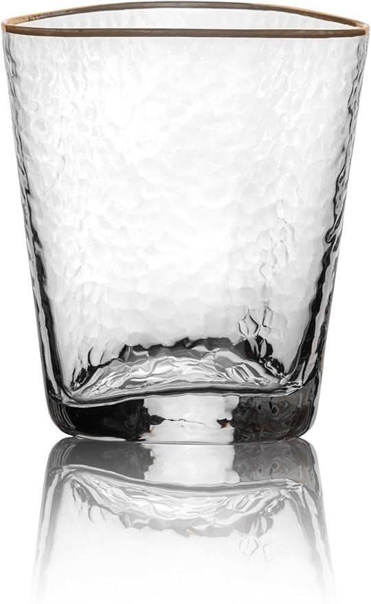 Bec's Designs Whiskey Glasses Set of 4 – 10 oz Gold Rimmed Hammered Lowball Bourbon and Cocktail Glasses – Stylish Whiskey Gift for Men