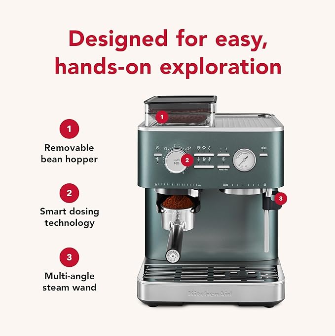 KitchenAid Semi Automatic Espresso Machine with Burr Grinder, 2.5L, Juniper, KES6551JP