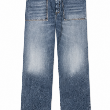 Medium Blue Straight-Leg Patch Pocket Jeans with Whiskering