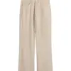 Light Beige Wide-Leg Pants with Five-Pocket Styling
