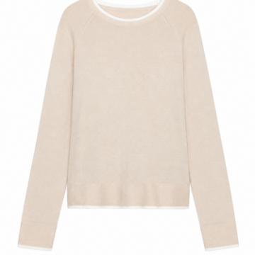 Light Beige Crew Neck Knit Sweater with White Trim