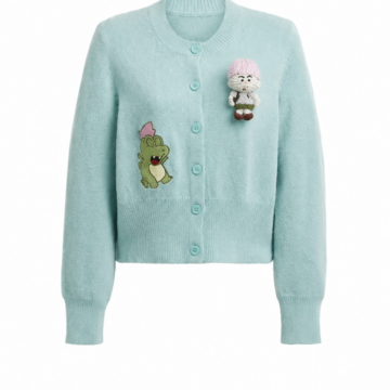 Light Blue Button-Up Cardigan with Appliqué Decorations