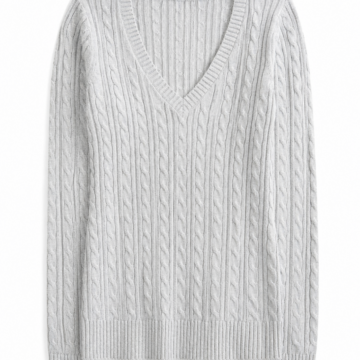 Light Gray Longline V-Neck Cable Knit Sweater