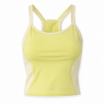 Pale Yellow Racerback Athletic Tank Top with Cream Panels