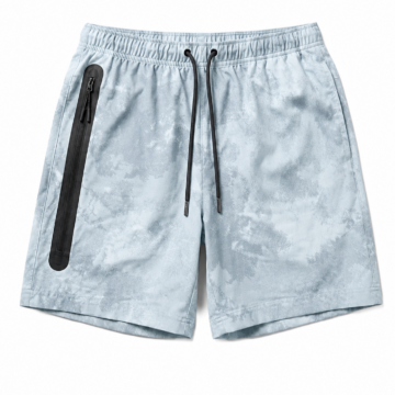 Light Blue Tie-Dye Relaxed Straight Leg Shorts with Drawstring
