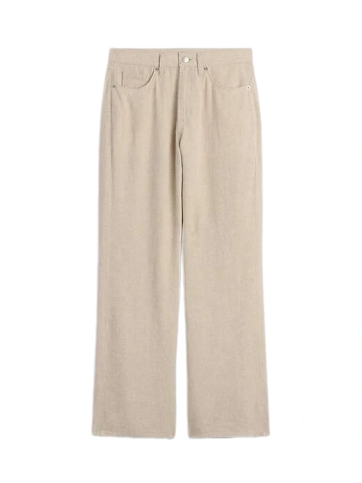 Light Beige Wide-Leg Pants with Five-Pocket Styling