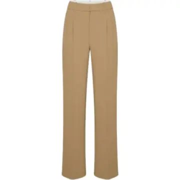 Camel High-Rise Pintuck Tailored Trousers