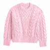 Light Pink Diamond Cable Knit Crew Neck Sweater - Cropped