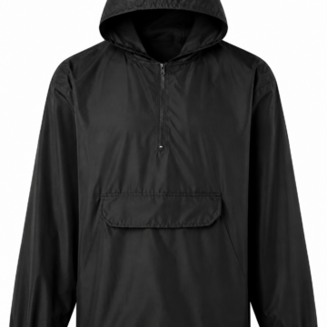 Black Relaxed Pullover Anorak Hoodie with Half Zip