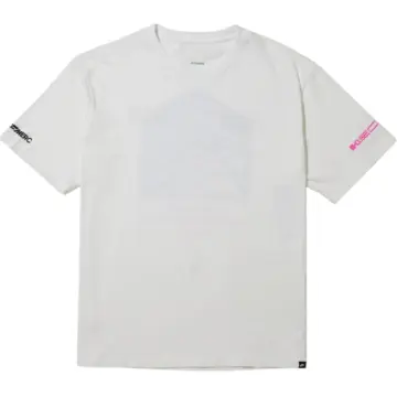 Off-White Crew Neck T-Shirt with Geometric Print and Colored Sleeve Text