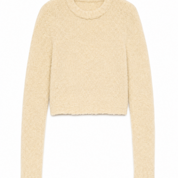 Cream Cropped Boucle Sweater with Ribbed Trim