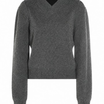 Heather Grey V-Neck Ribbed Knit Sweater