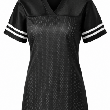Black Mesh Athletic Tee with V-Neck and Striped Sleeves