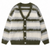 Olive Green V-Neck Striped Relaxed Cardigan