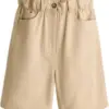 Khaki Paperbag Waist Shorts with Ruffle Waistband