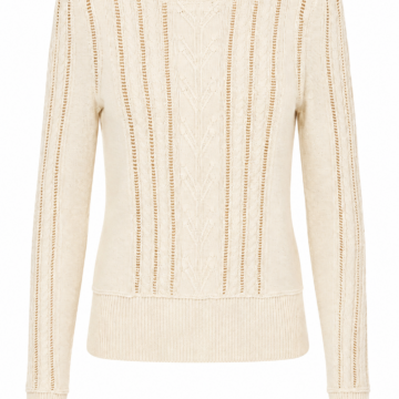 Cream Fitted Cable Knit Crew Neck Sweater