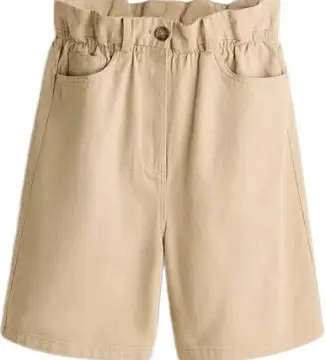 Khaki Paperbag Waist Shorts with Ruffle Waistband