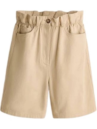 Khaki Paperbag Waist Shorts with Ruffle Waistband