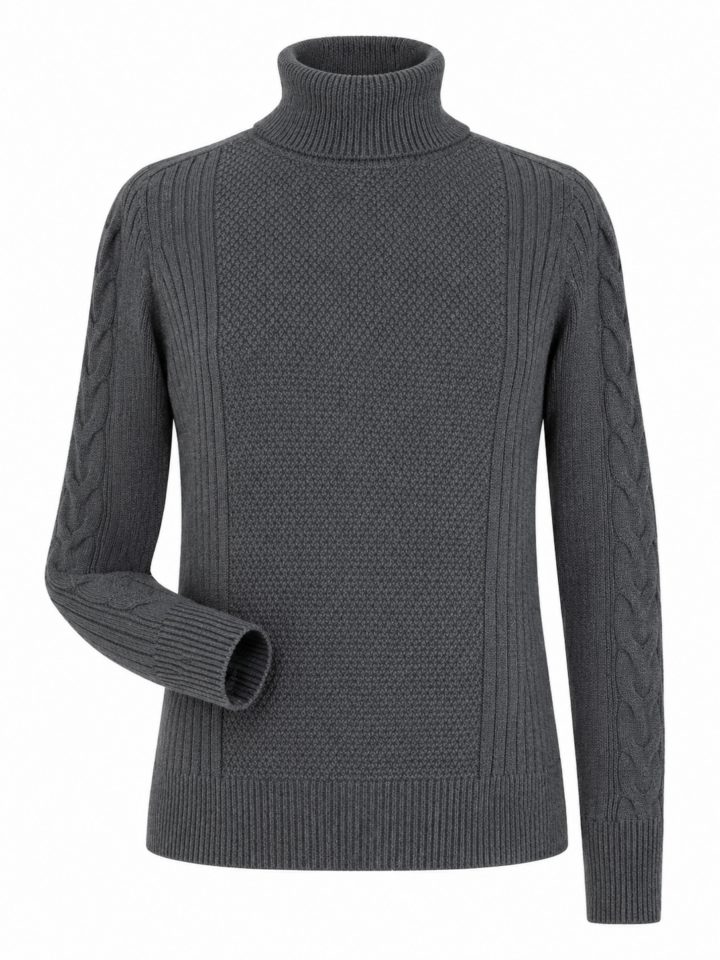 Dark Grey Regular Fit Textured Turtleneck Sweater