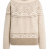 Cream Fair Isle Mock Neck Sweater with Taupe Geometric Pattern
