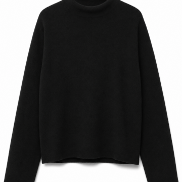 Black Relaxed Fit Mock Neck Long-Sleeve Knit Top