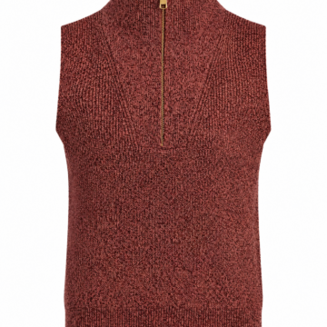 Maroon Sleeveless High Neck Quarter-Zip Knit Top
