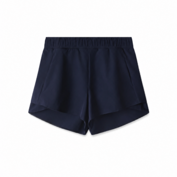 Solid Navy Relaxed Elastic Waist Shorts with Curved Hem