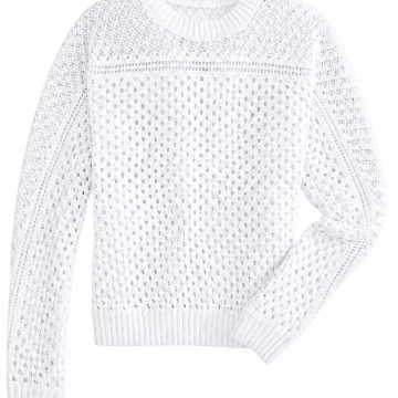White Open-Knit Relaxed Sweater with Eyelet Band