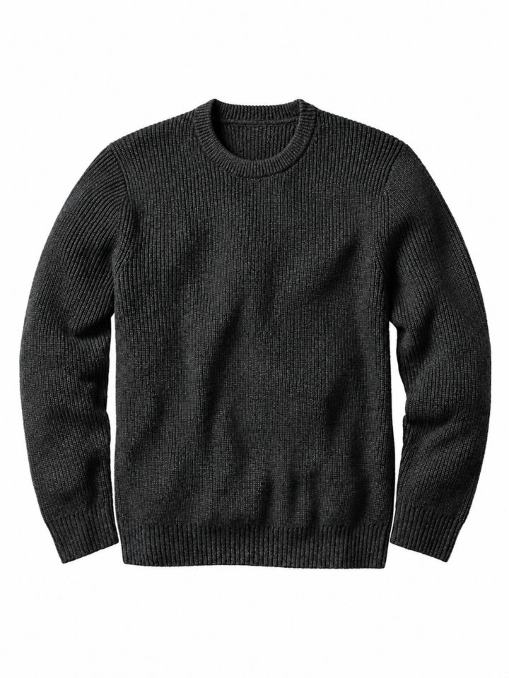 Dark Charcoal Grey Ribbed Crew Neck Sweater