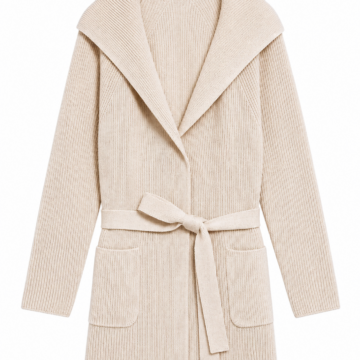 Ivory Ribbed Knit Cardigan with Self-Tie Belt
