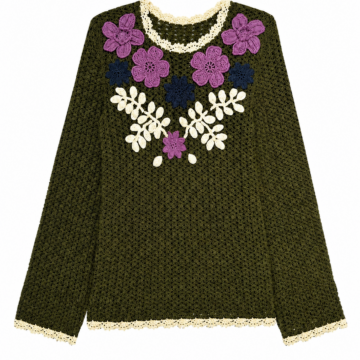Olive Green Crocheted Floral Motif Top