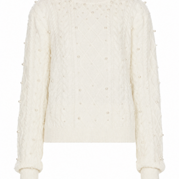 Off-White Cable Knit Sweater with Pearl Beads