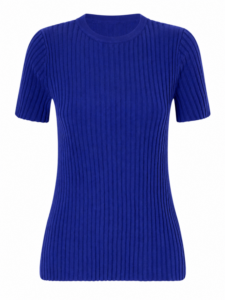 Royal Blue Ribbed Knit Short-Sleeve Top