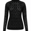 Black Fitted Turtleneck Sweater with Pointelle Knit