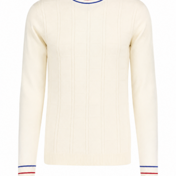 Cream Cable-Knit Sweater with Stripe Trim