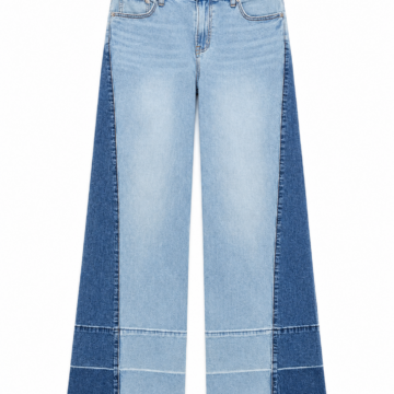 Two-Tone Color-Block Wide-Leg High-Rise Jeans