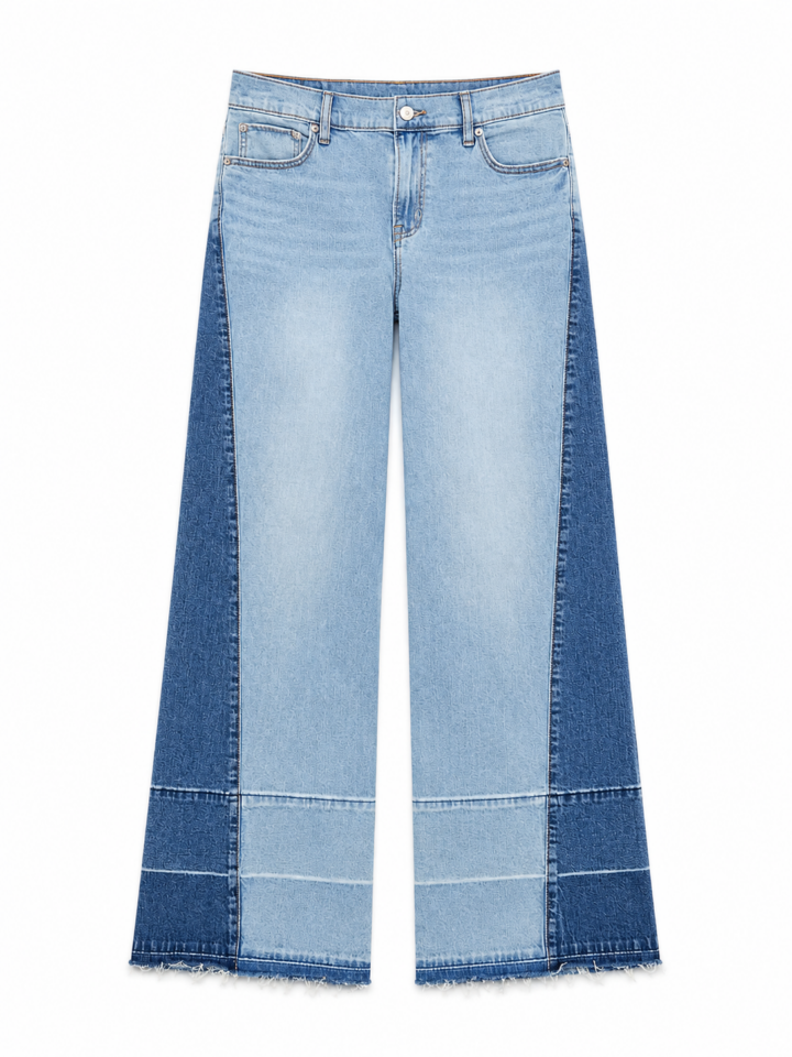 Two-Tone Color-Block Wide-Leg High-Rise Jeans