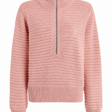 Pink Half-Zip Mock Neck Pullover Sweater with Eyelet Detail