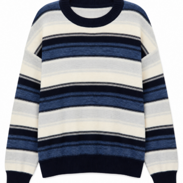 Navy Blue Multi-Stripe Relaxed Oversized Sweater
