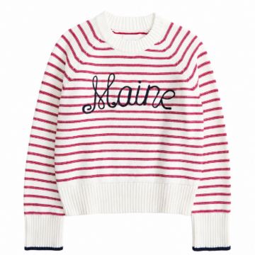 White and Red Striped Knit Sweater with Boxy Cropped Fit