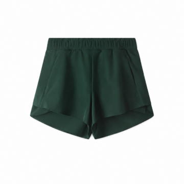 Dark Green Pleated Flared Shorts with Wide Elastic Waistband