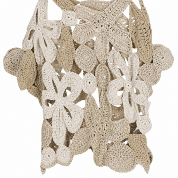 Cream Beige Sleeveless Crochet Top with Openwork Floral Pattern