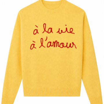 Yellow Crew Neck Pullover Sweater with Embroidery