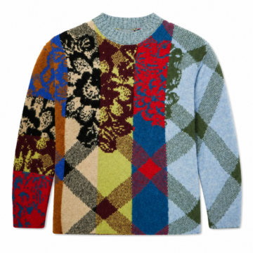 Patchwork Argyle and Floral Long-Sleeve Crewneck Sweater
