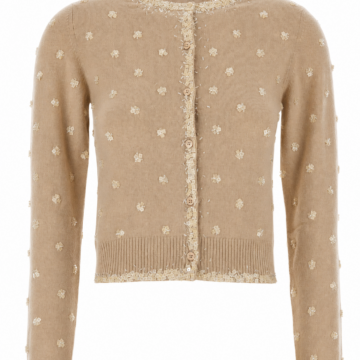 Beige Classic Fit Cardigan with Floral Tufted Details