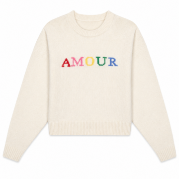 Cream Knit Sweater with Colorful 'AMOUR' Graphic