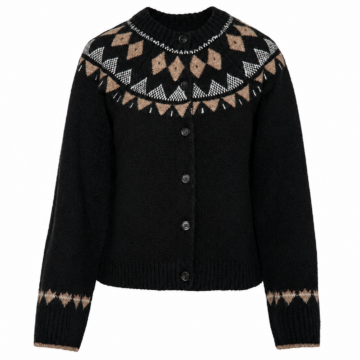 Black Geometric Fair Isle Cardigan with Button Front