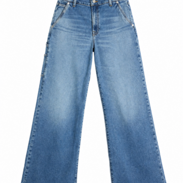Medium Wash Wide-Leg High-Rise Jeans with Contrast Stitching