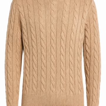 Light Tan Cable-Knit Crewneck Sweater