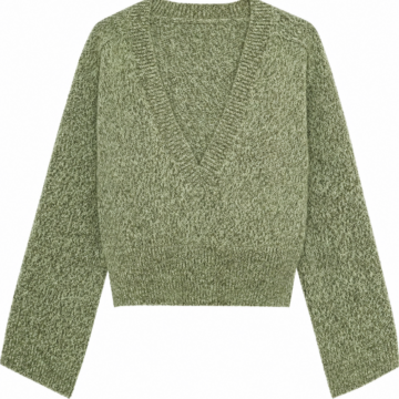 Green Marled Knit Cropped Sweater with Chevron Pattern